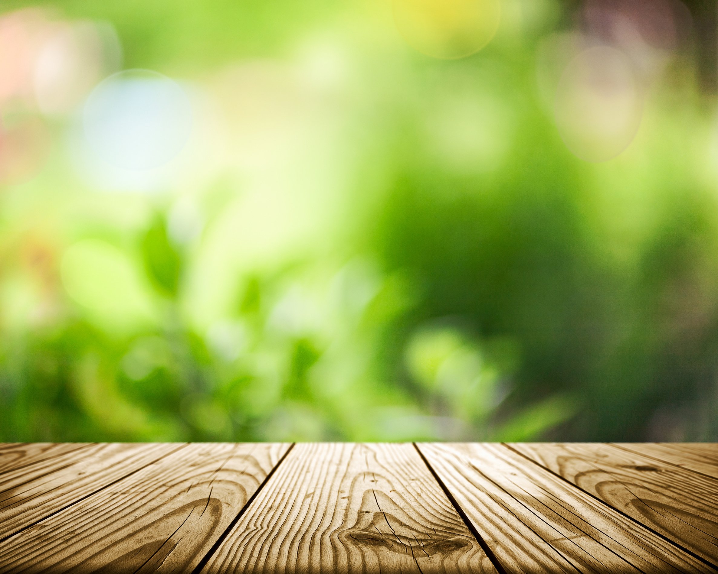 Table with summer garden background